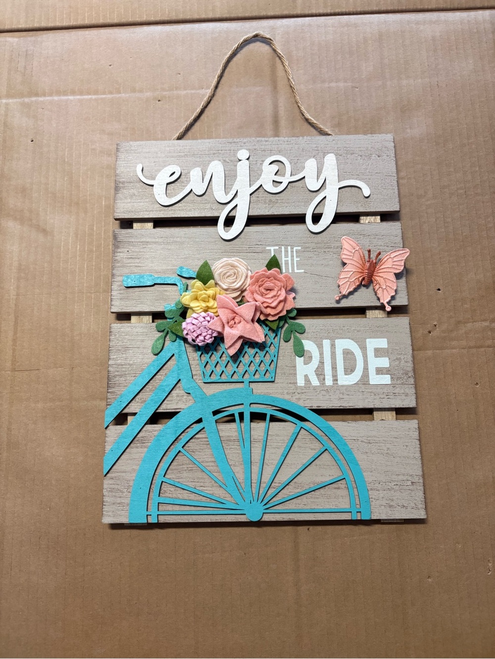 Enjoy the Ride Turquoise & Pink Floral Wall Plaque
